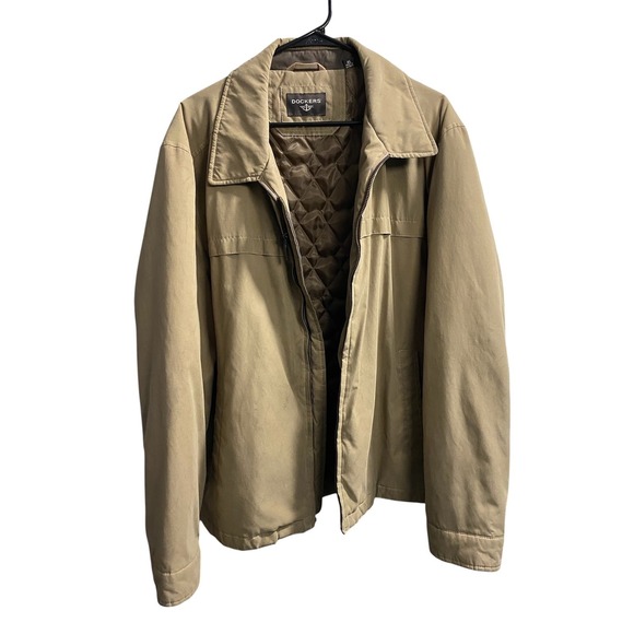Dockers Other - Dockers Mens Microfiber Golf Jacket Tan Khaki Full Zip Quilted Lined XL